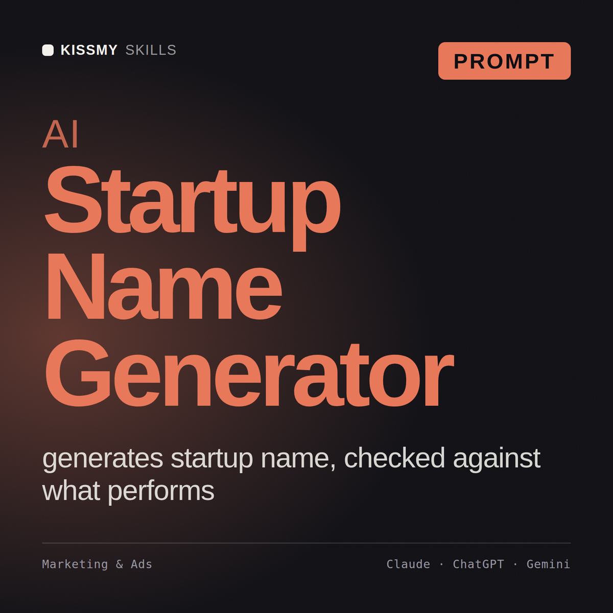 AI Startup Name Generator AI prompt by KissMySkills, cover