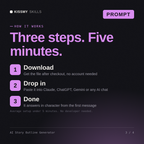 How the AI Story Outline Generator AI prompt works in three steps: download, drop it into your AI chat, done