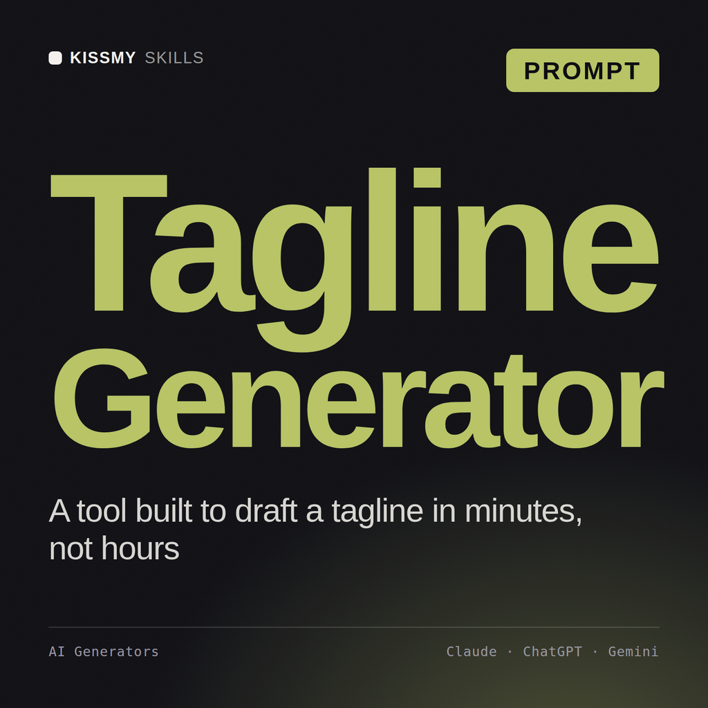 Tagline Generator AI prompt by KissMySkills, cover