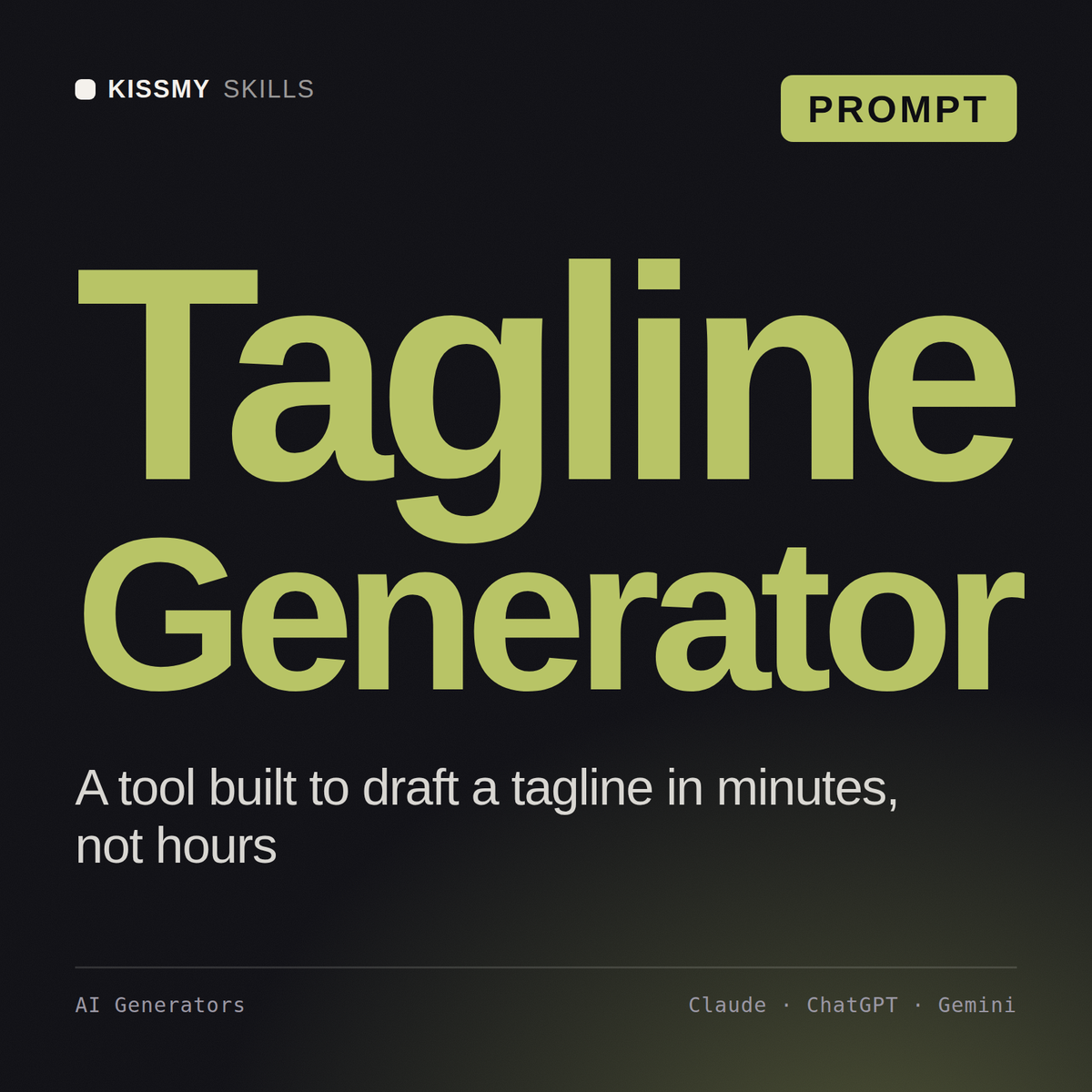 Tagline Generator AI prompt by KissMySkills, cover