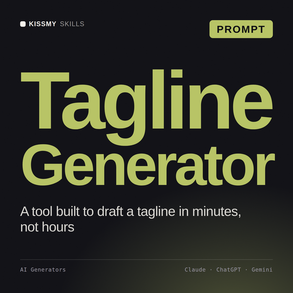Tagline Generator AI prompt by KissMySkills, cover