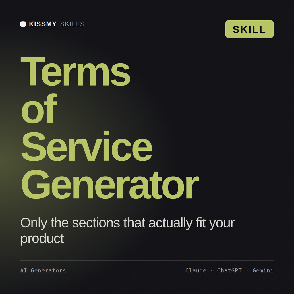 Terms of Service Generator AI skill by KissMySkills, cover