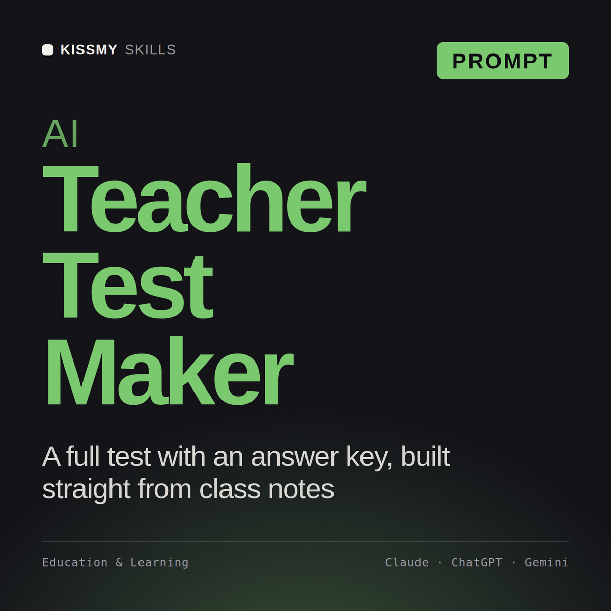 AI Teacher Test Maker AI prompt by KissMySkills, cover