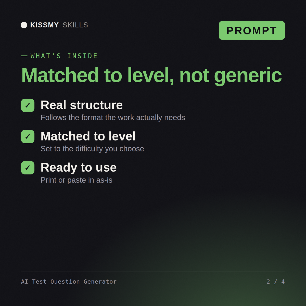 What's inside the AI Test Question Generator AI prompt: Real structure, Matched to level, Ready to use