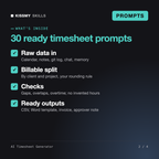 What's inside the AI Timesheet Generator: Raw data in, Billable split, Checks, Ready outputs