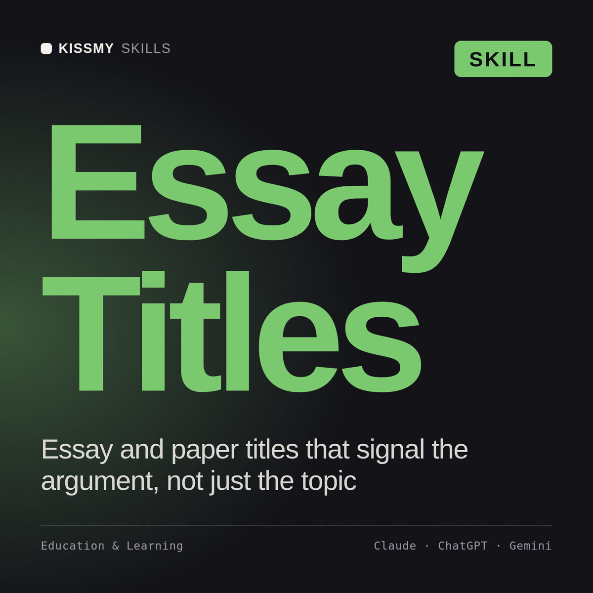 Essay Titles AI skill by KissMySkills, cover