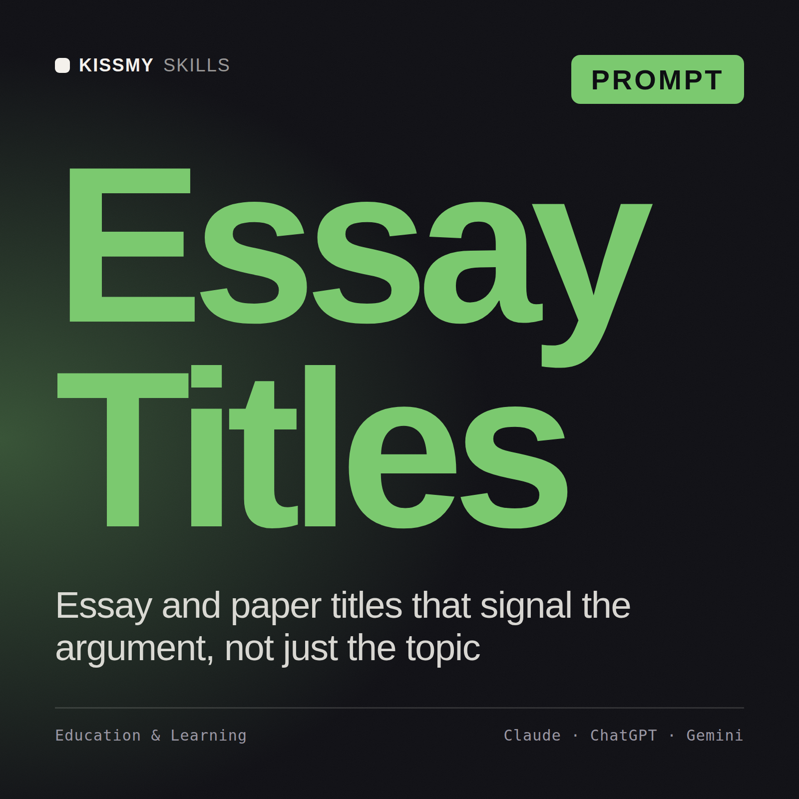 Essay Titles AI prompt by KissMySkills, cover