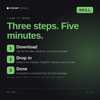 How the AI Tutor AI skill works in three steps: download, drop it into your AI chat, done