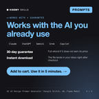 The AI UI Design Prompt Generator (Google Stitch, v0, Figma Make) works with Claude, ChatGPT, Gemini and any AI chat, 30-day money-back guarantee