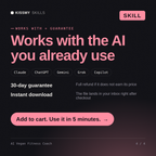 The AI Vegan Fitness Coach AI skill works with Claude, ChatGPT, Gemini and any AI chat, 30-day money-back guarantee
