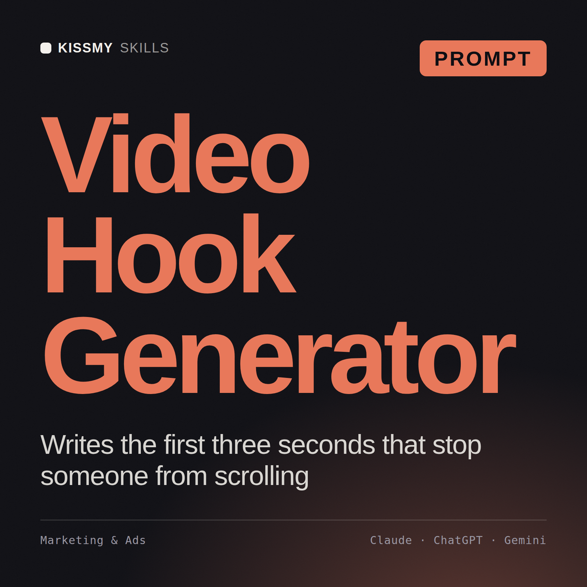 Video Hook Generator AI prompt by KissMySkills, cover