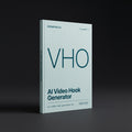 Video Hook Generator prompts for Claude by KissMySkills, pale sea-glass bookcloth cover with the monogram VHO