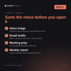 What's inside the AI Virtual Assistant AI skill: Inbox triage, Email drafts, Meeting prep, Weekly report