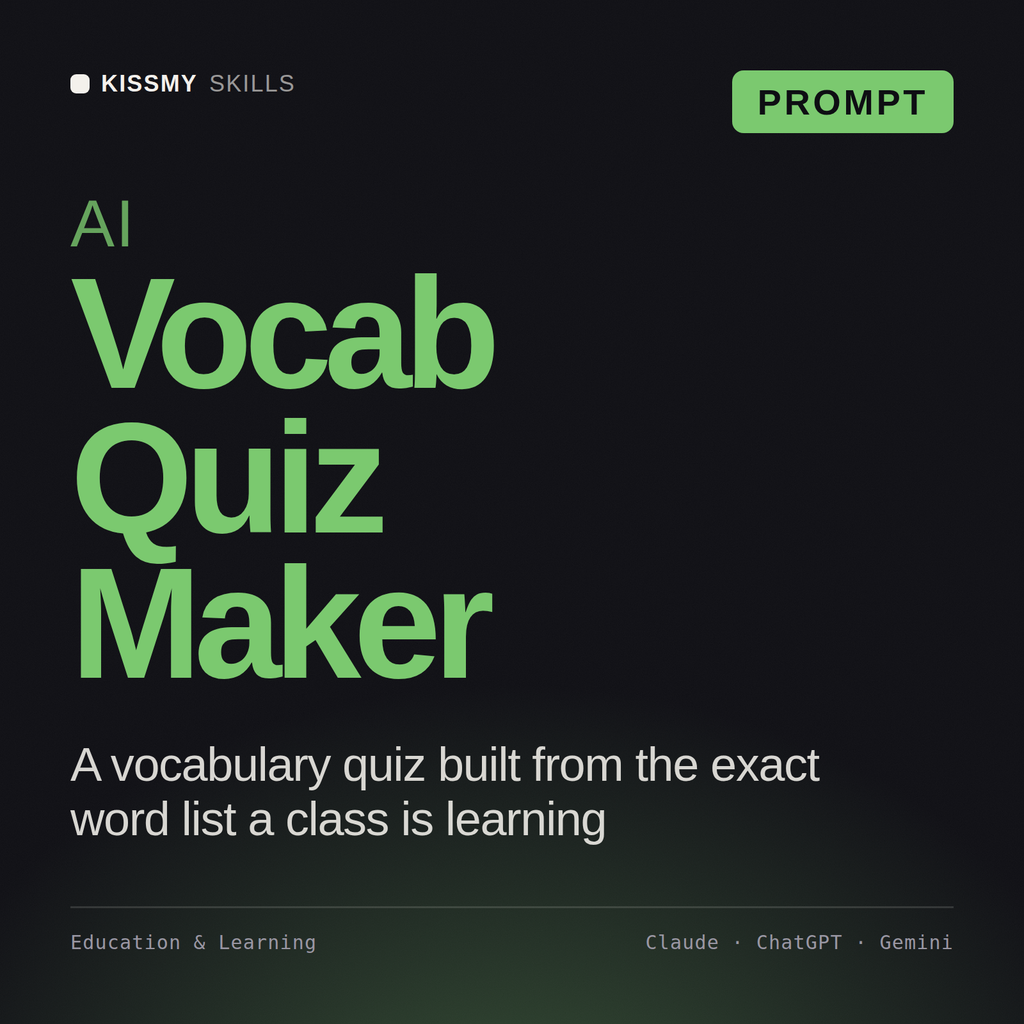 AI Vocab Quiz Maker AI prompt by KissMySkills, cover