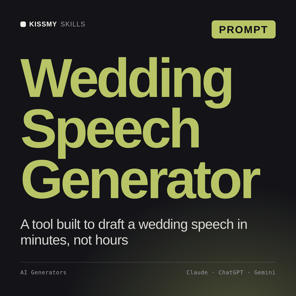 Wedding Speech Generator AI prompt by KissMySkills, cover