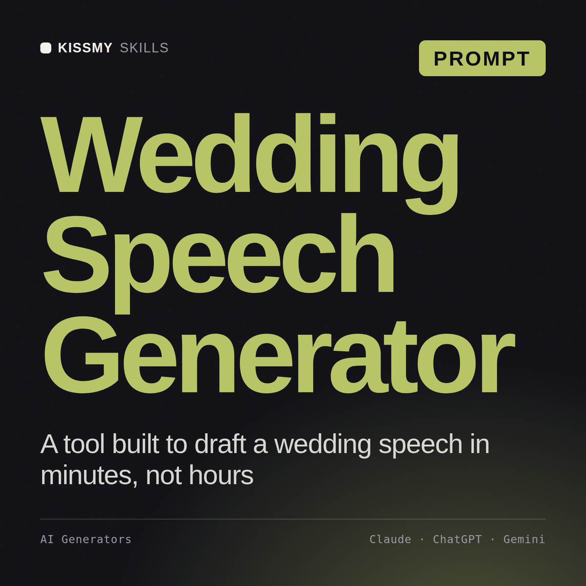 Wedding Speech Generator AI prompt by KissMySkills, cover