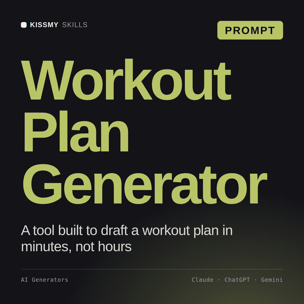 Workout Plan Generator AI prompt by KissMySkills, cover