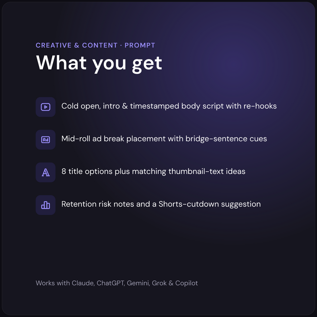 AI YouTube Video Script Writer — what you get