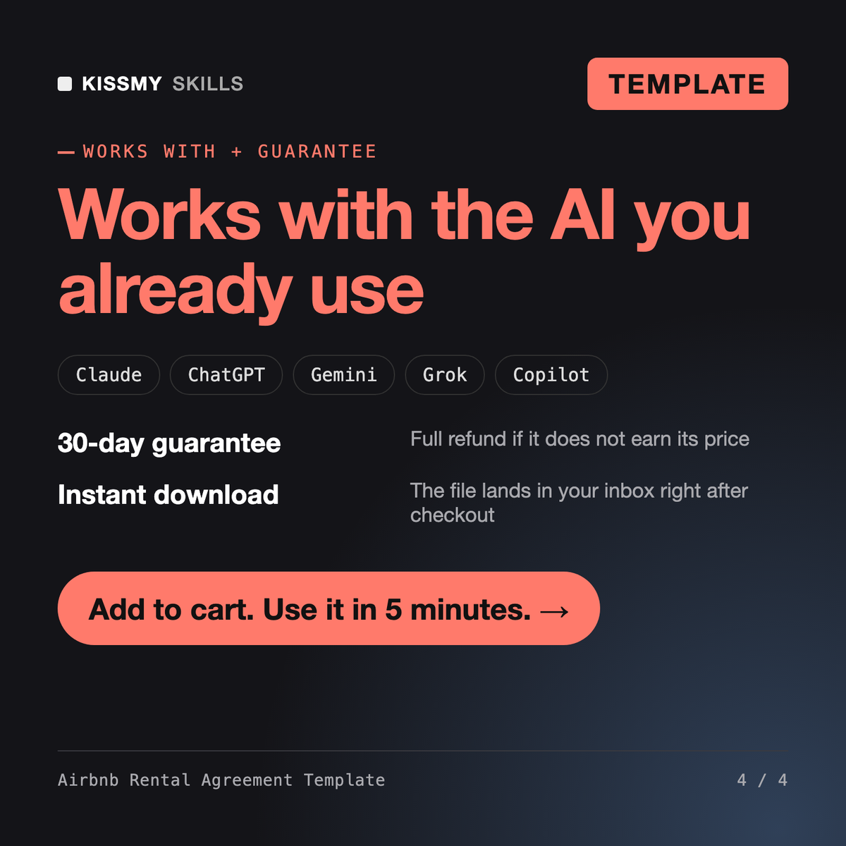 The Airbnb Rental Agreement Template - Short-Term Rental Agreement and House Rules works with Claude, ChatGPT, Gemini and any AI chat, 30-day money-back guarantee