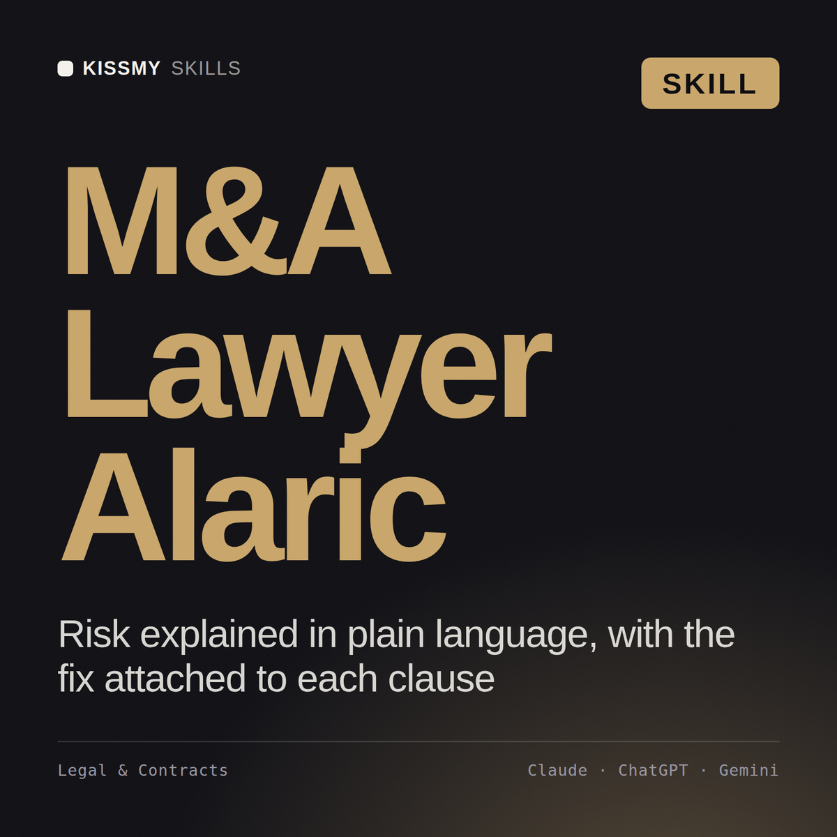 M&A Lawyer, Alaric AI skill by KissMySkills, cover