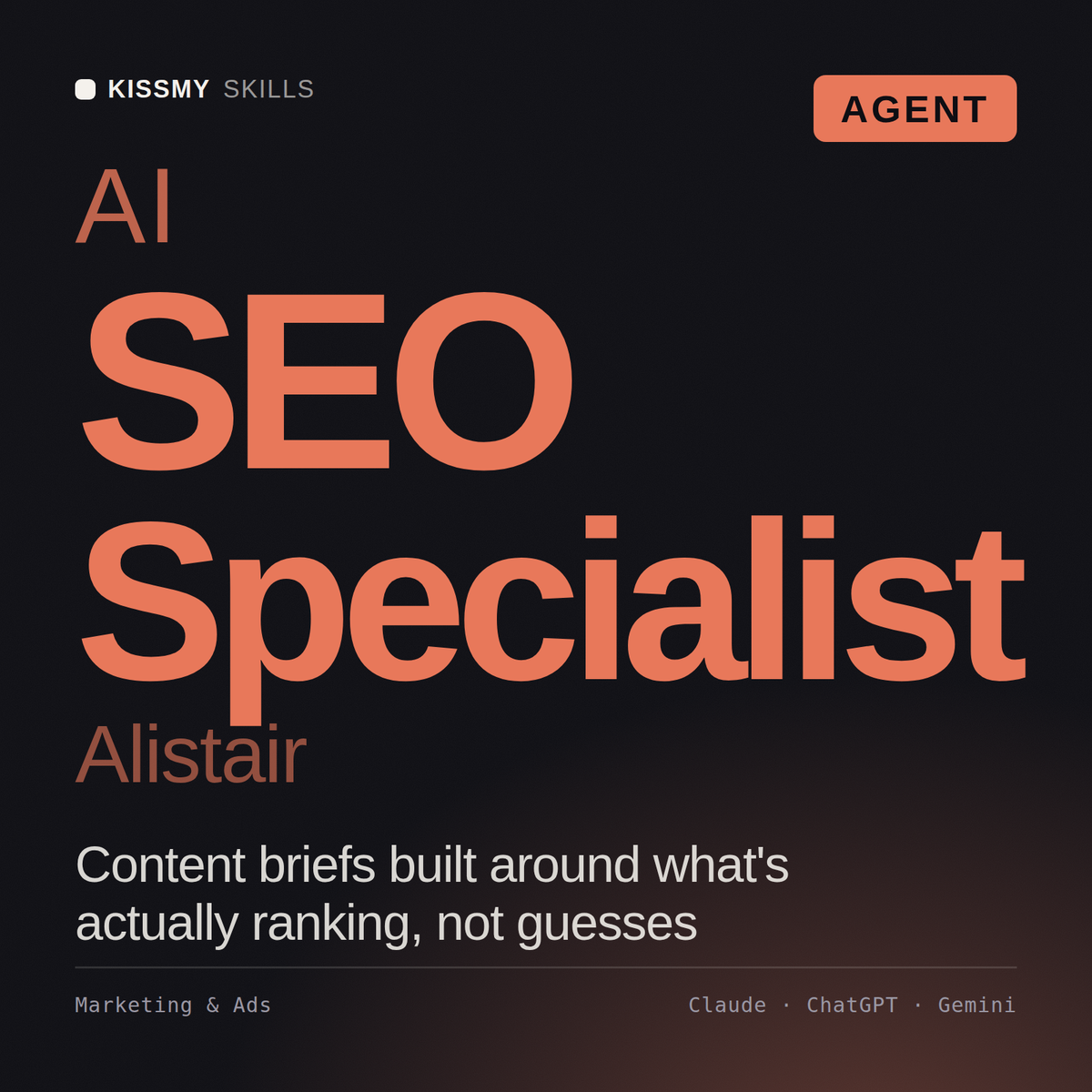 AI SEO Specialist, Alistair AI agent by KissMySkills, cover