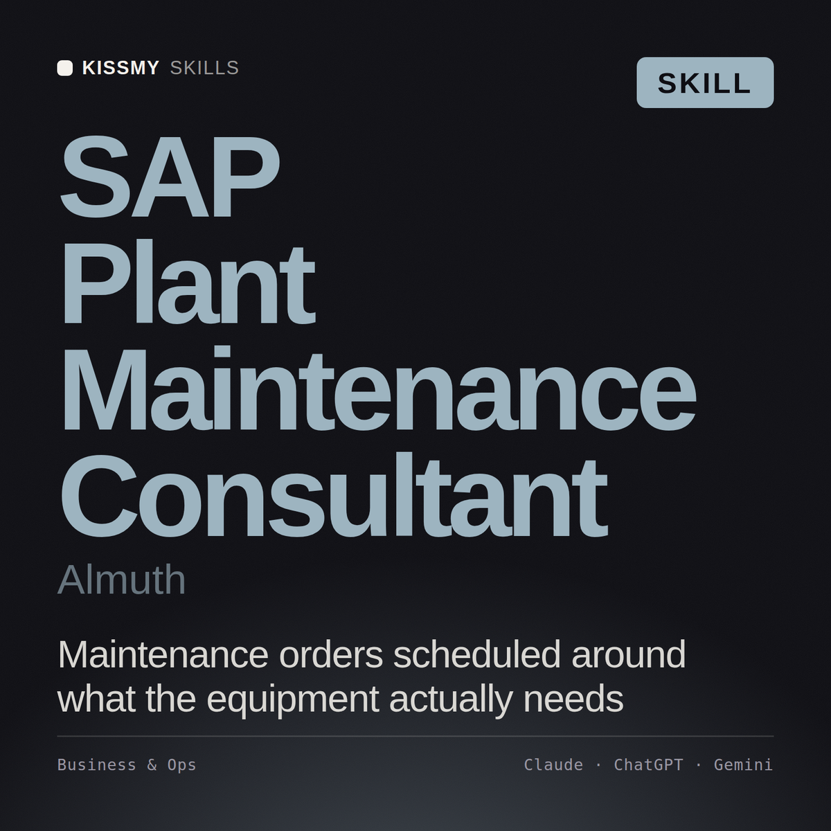 SAP Plant Maintenance Consultant, Almuth AI skill by KissMySkills, cover