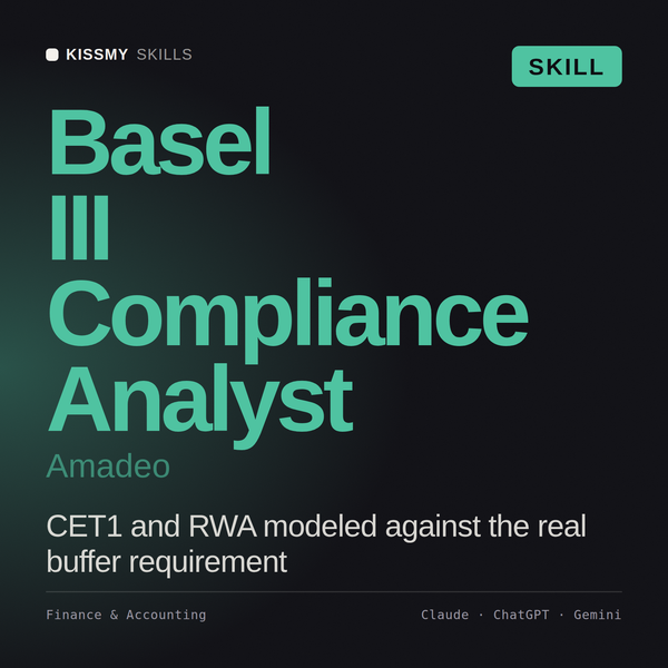 Basel III Compliance Analyst, Amadeo AI skill by KissMySkills, cover