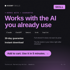 The Technical Marketing Writer, Amadora AI skill works with Claude, ChatGPT, Gemini and any AI chat, 30-day money-back guarantee