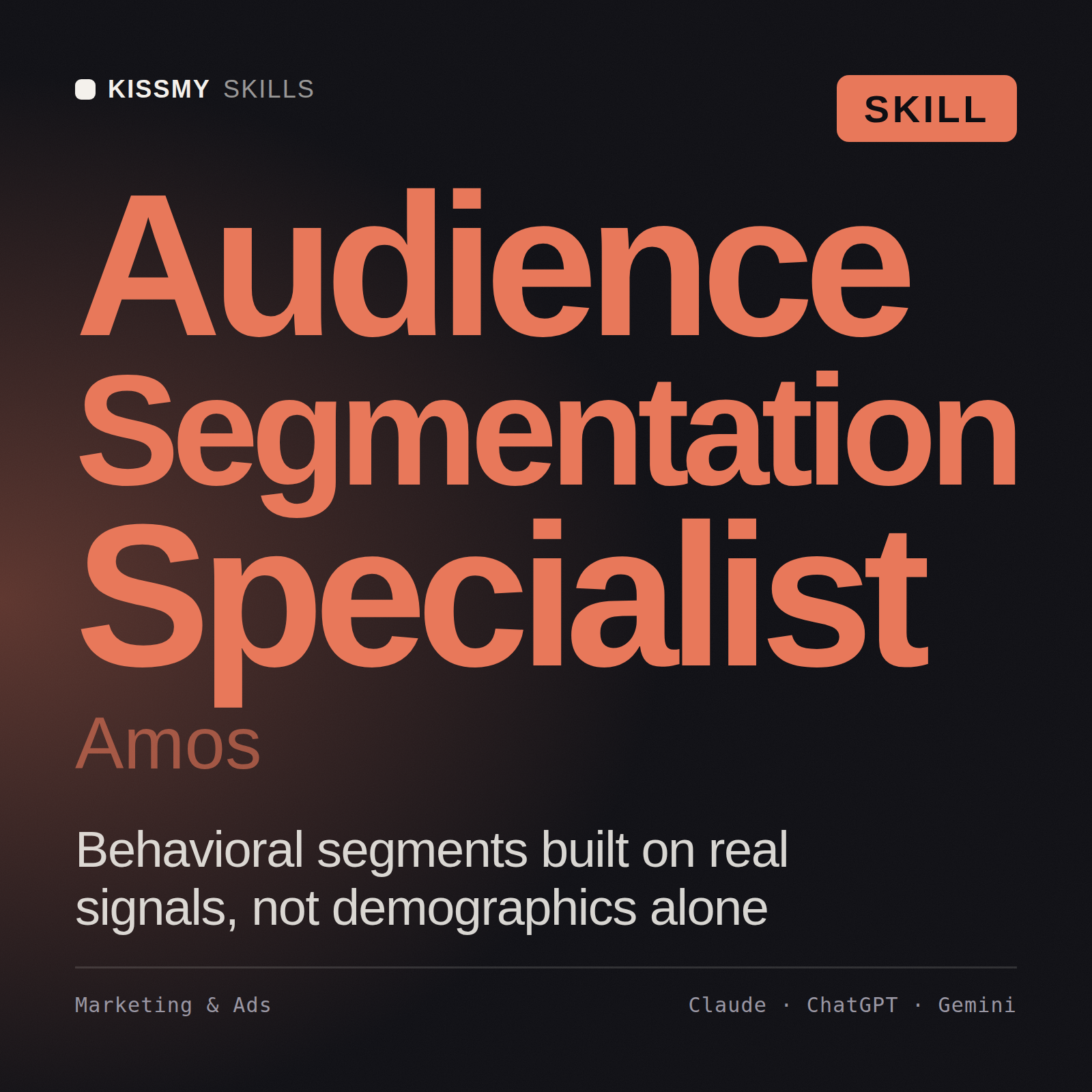 Audience Segmentation Specialist, Amos AI skill by KissMySkills, cover