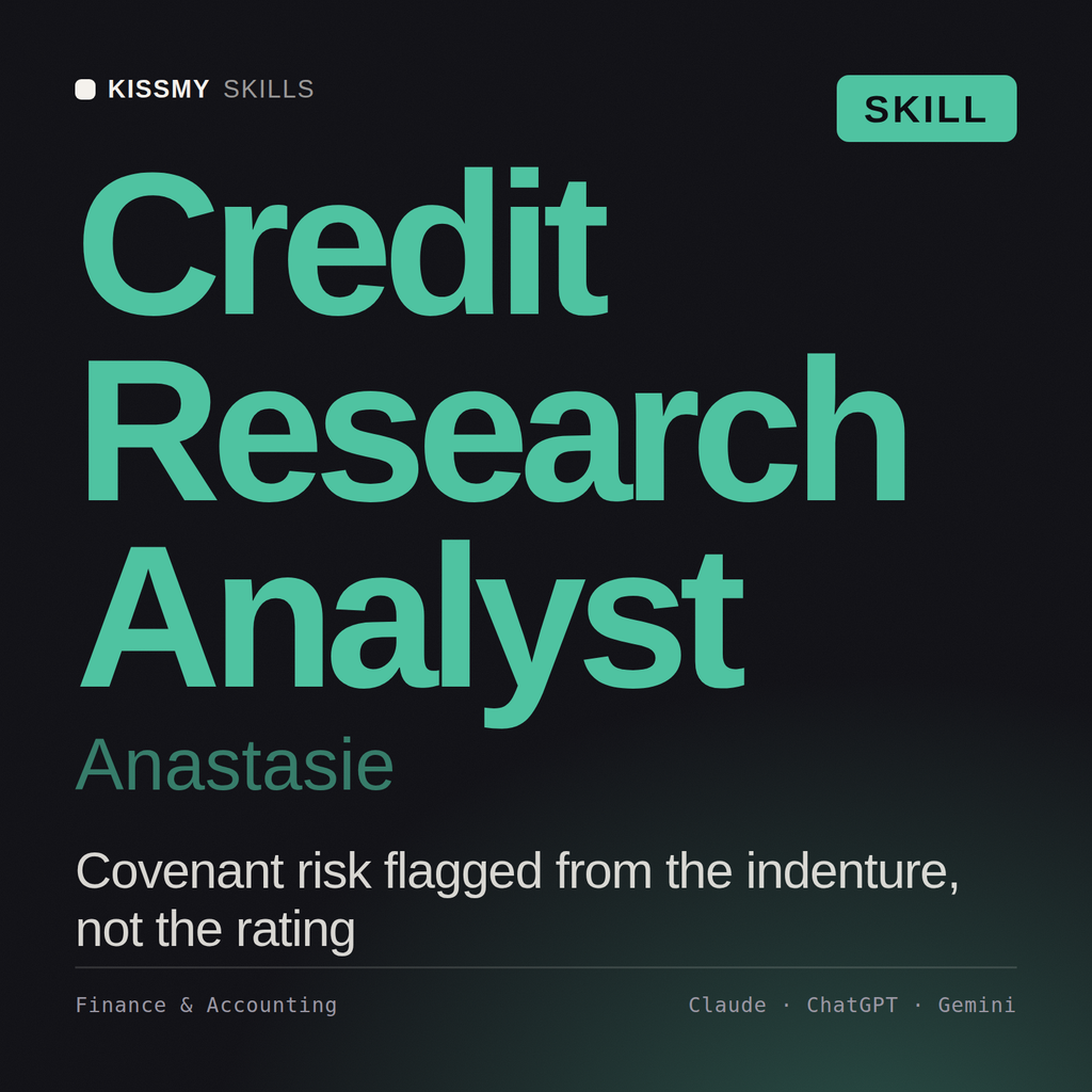Credit Research Analyst, Anastasie AI skill by KissMySkills, cover