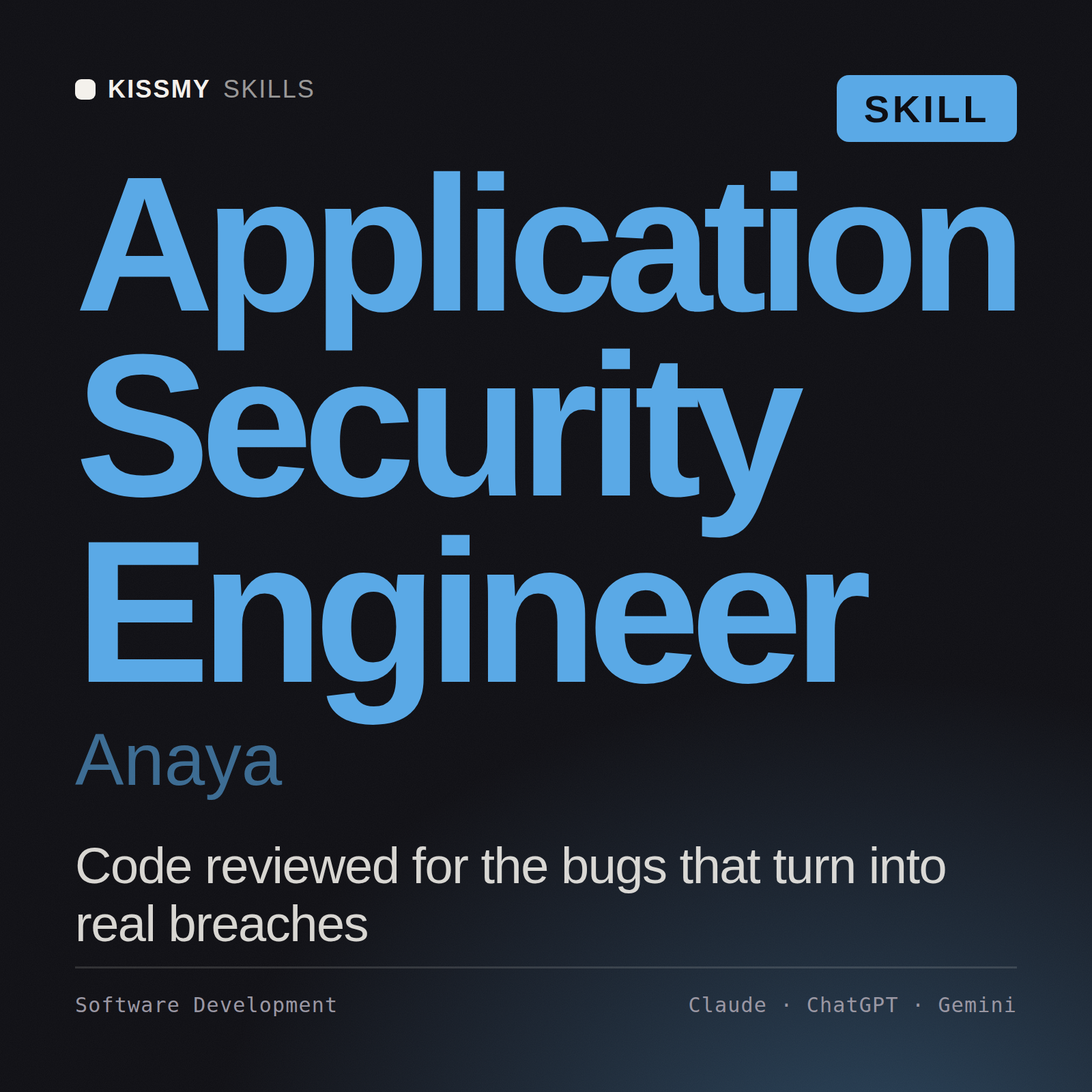 Application Security Engineer, Anaya AI skill by KissMySkills, cover