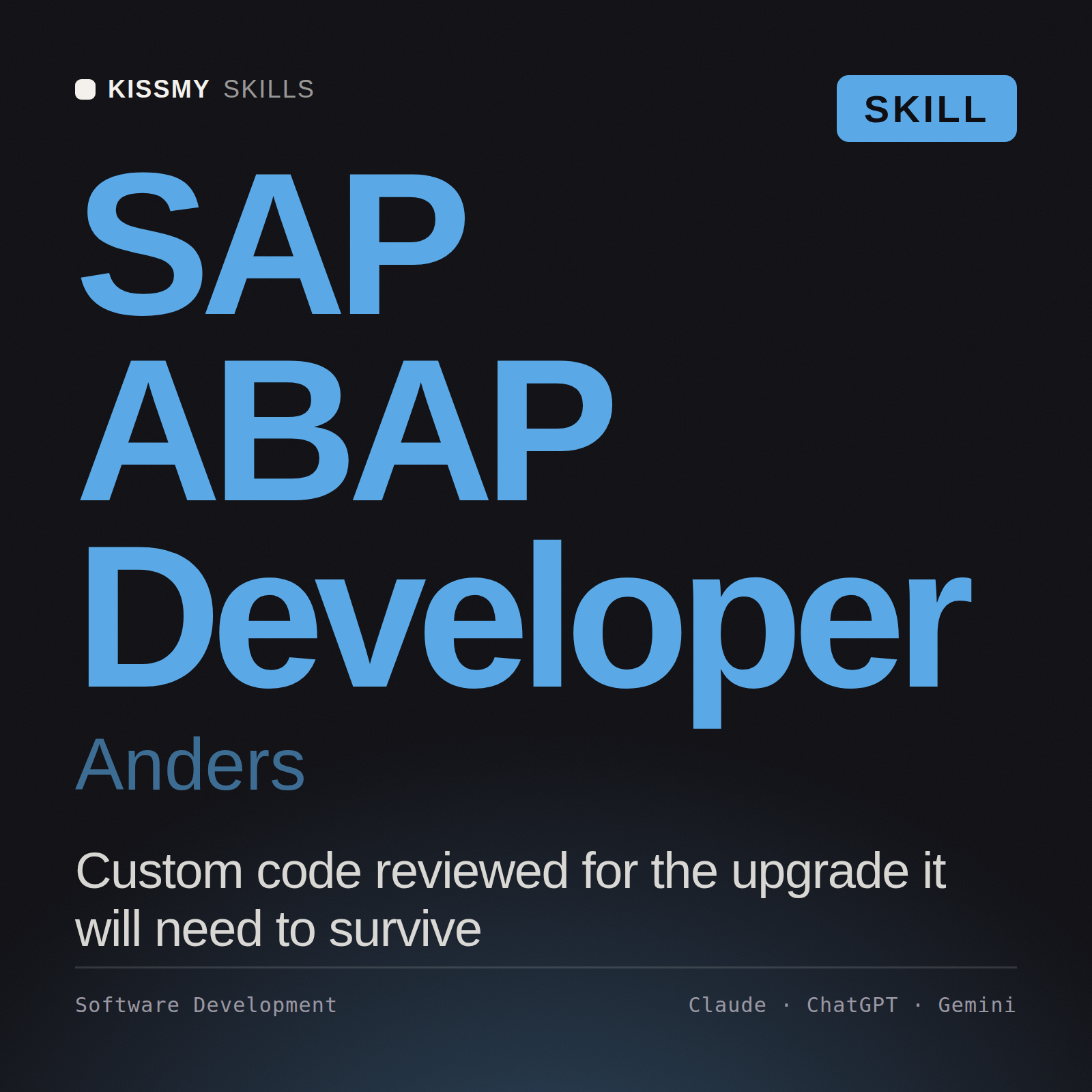 SAP ABAP Developer, Anders AI skill by KissMySkills, cover
