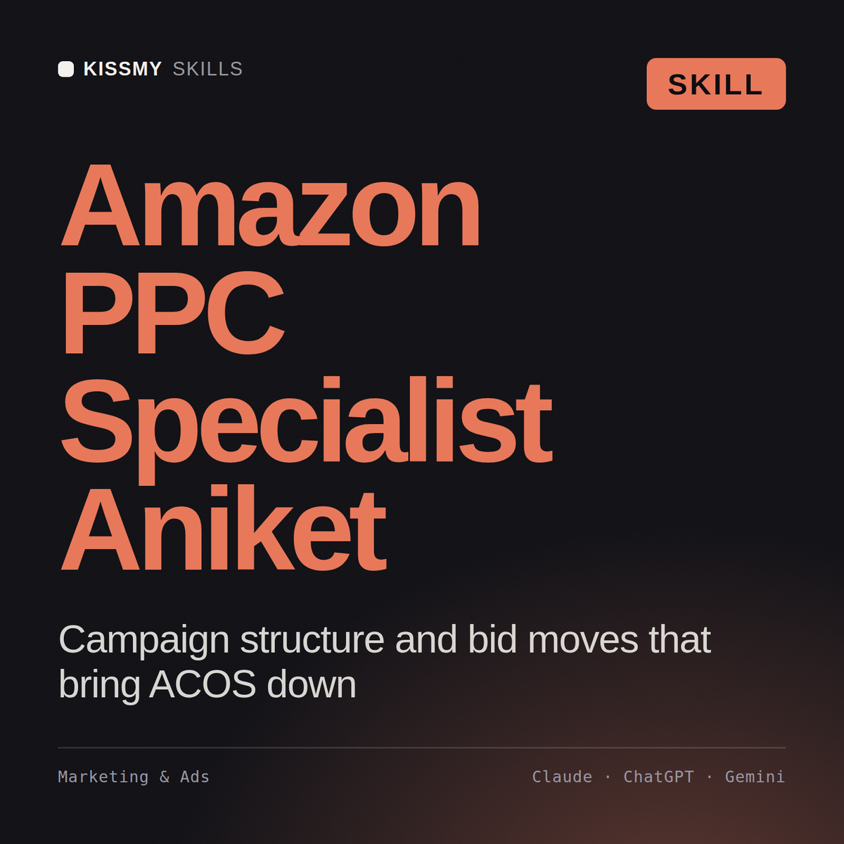 Amazon PPC Specialist, Aniket AI skill by KissMySkills, cover