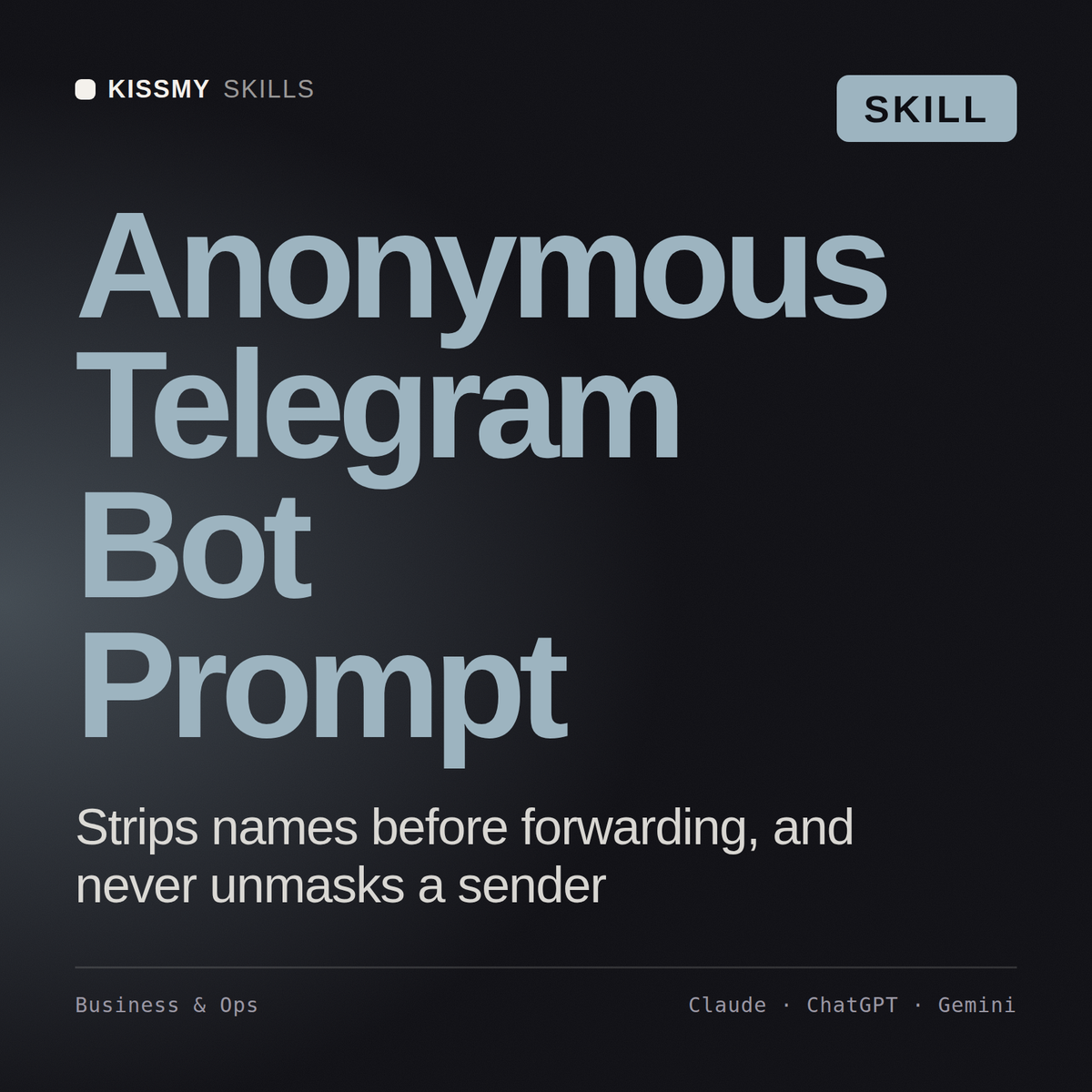 Anonymous Telegram Bot Prompt AI skill by KissMySkills, cover