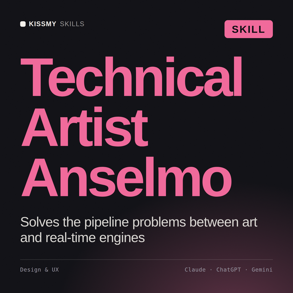 Technical Artist, Anselmo AI skill by KissMySkills, cover