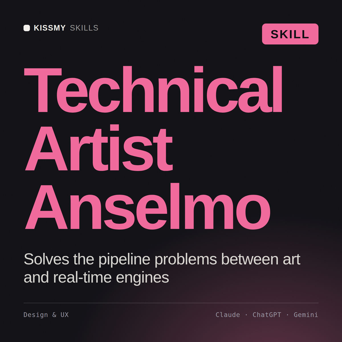 Technical Artist, Anselmo AI skill by KissMySkills, cover
