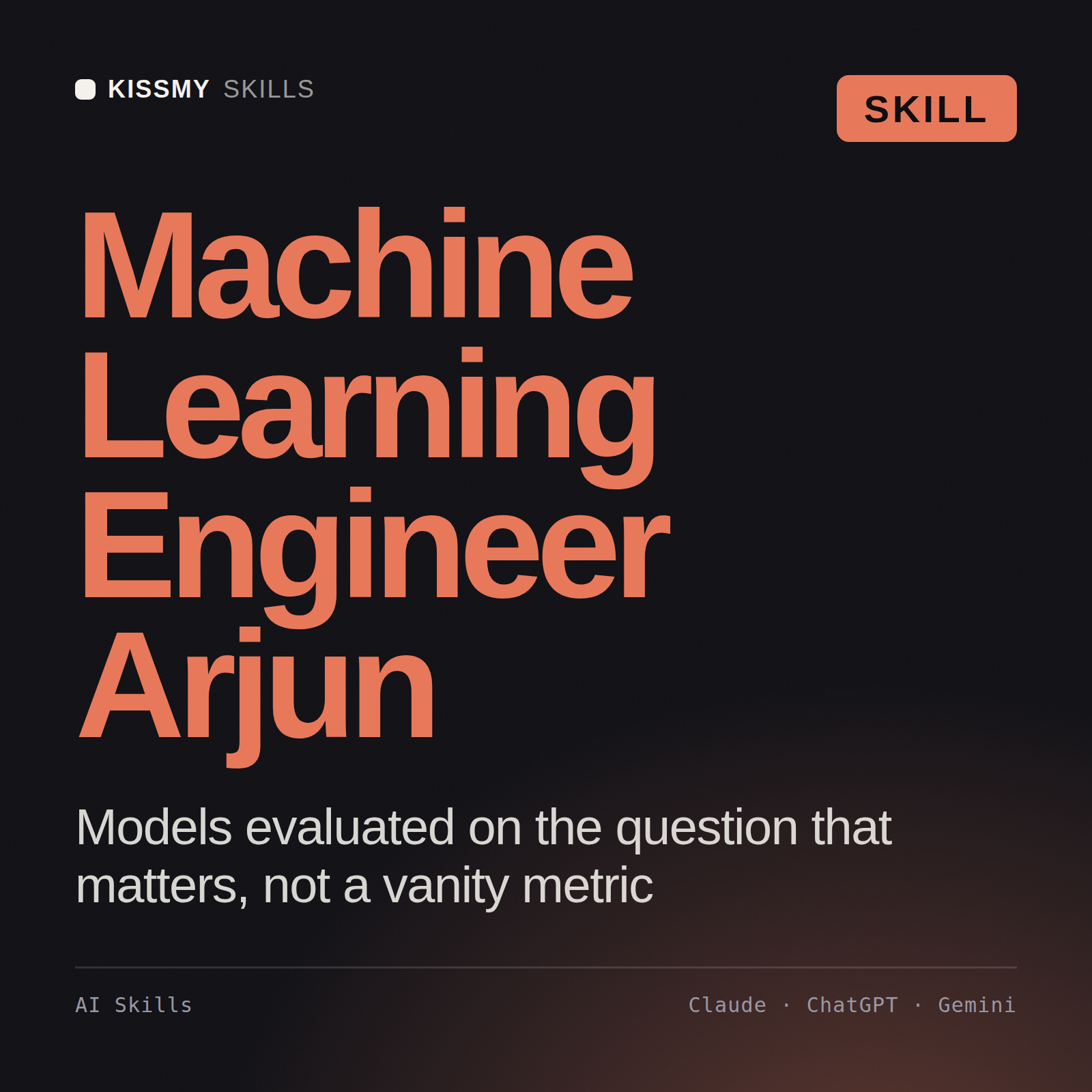 Machine Learning Engineer, Arjun AI skill by KissMySkills, cover