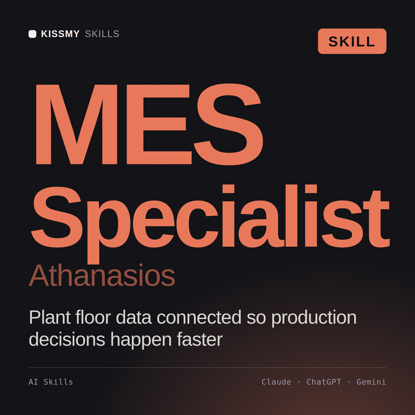 MES Specialist, Athanasios AI skill by KissMySkills, cover