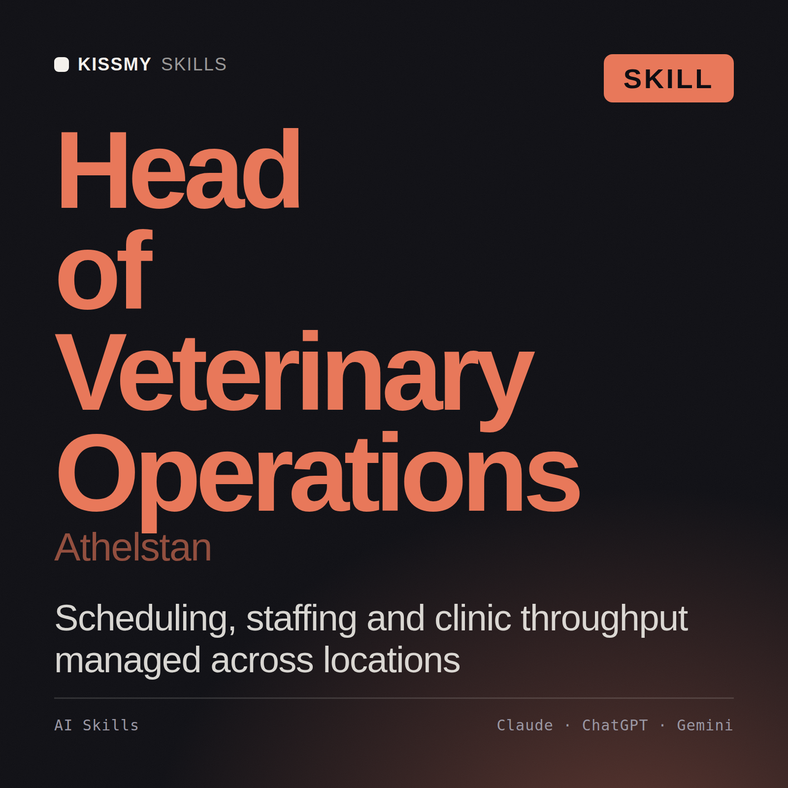 Head of Veterinary Operations, Athelstan AI skill by KissMySkills, cover