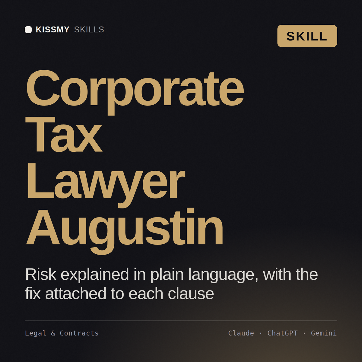 Corporate Tax Lawyer, Augustin AI skill by KissMySkills, cover