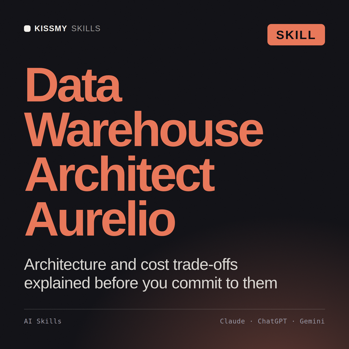 Data Warehouse Architect, Aurelio AI skill by KissMySkills, cover