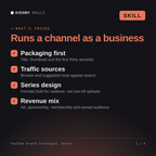 What's inside the YouTube Growth Strategist, Aurore AI skill: Packaging first, Traffic sources, Series design, Revenue mix