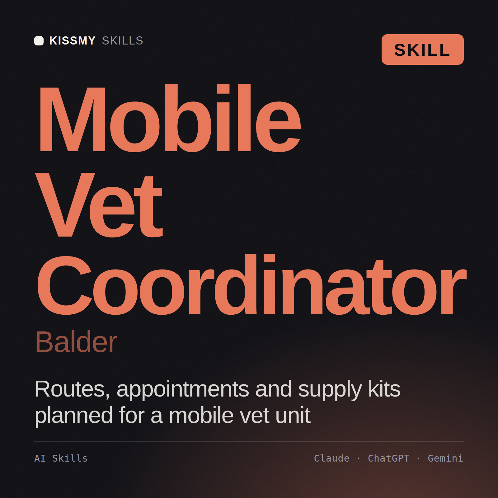 Mobile Vet Coordinator, Balder AI skill by KissMySkills, cover