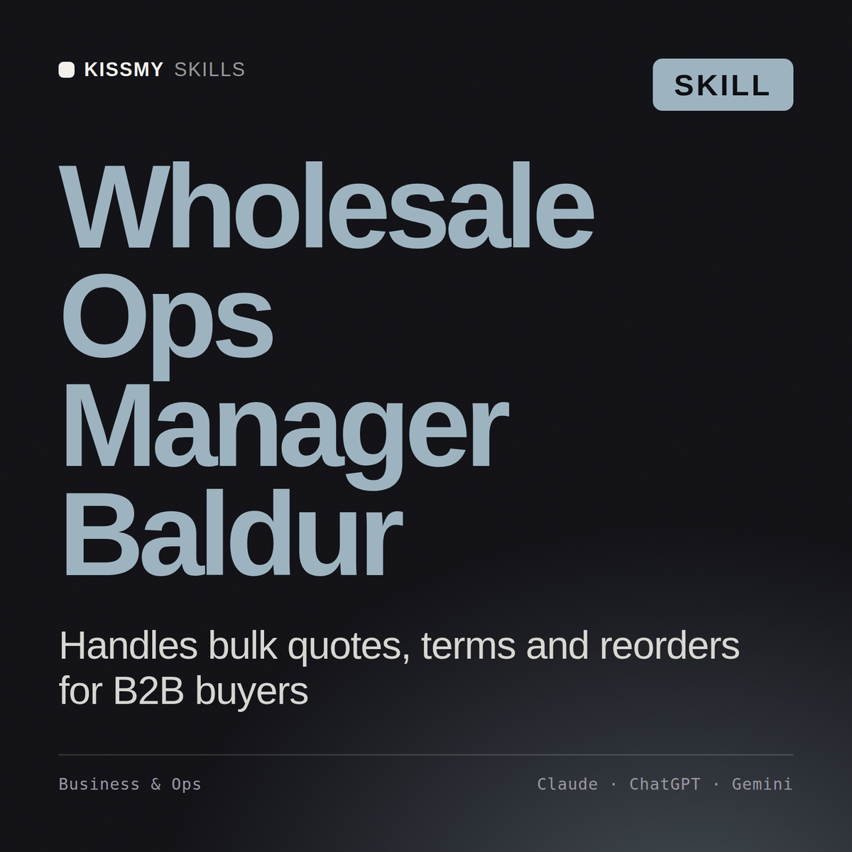 Wholesale Ops Manager, Baldur AI skill by KissMySkills, cover