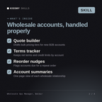 What's inside the Wholesale Ops Manager, Baldur AI skill: Quote builder, Terms tracker, Reorder nudges, Account summaries