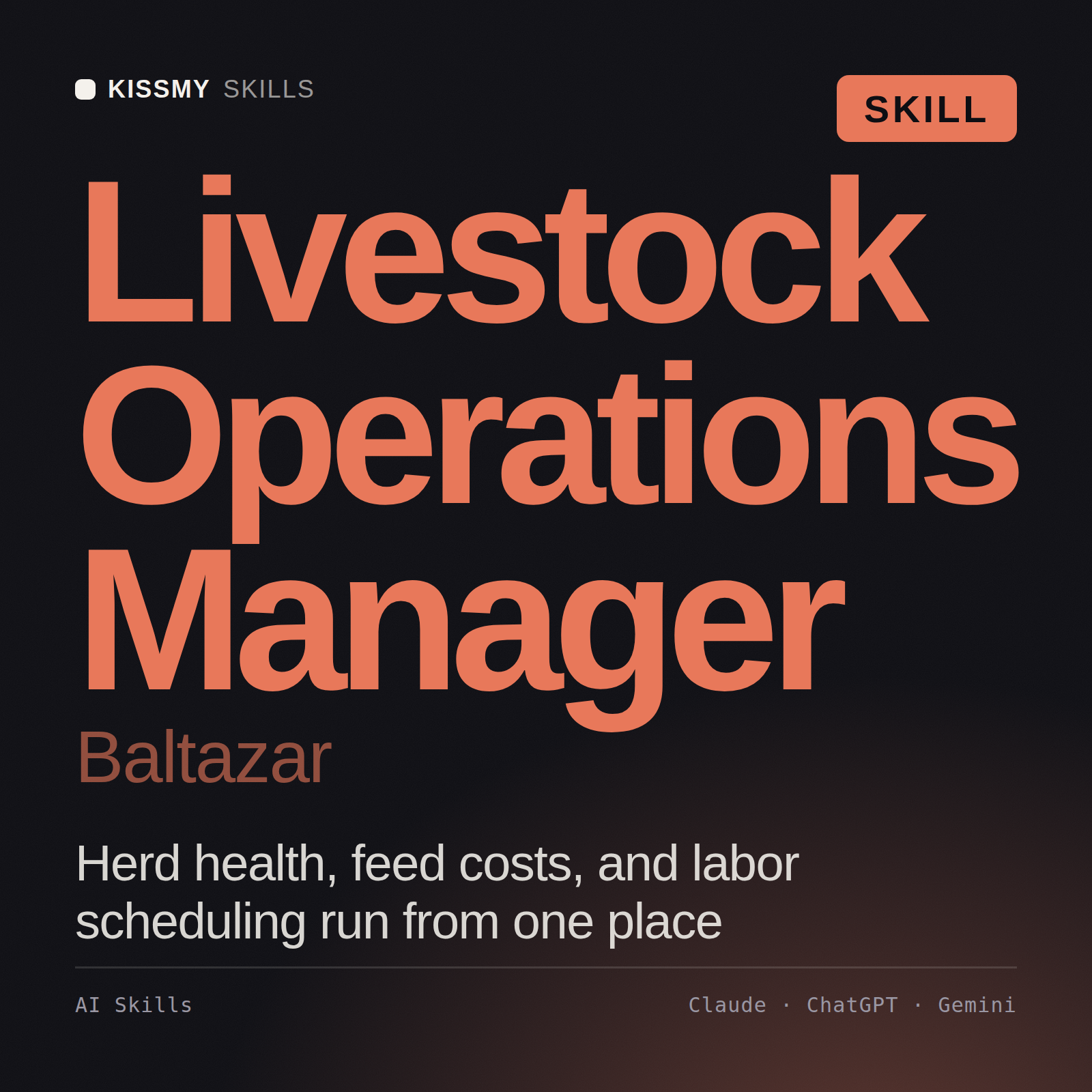 Livestock Operations Manager, Baltazar AI skill by KissMySkills, cover