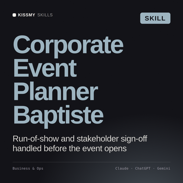 Corporate Event Planner, Baptiste AI skill by KissMySkills, cover