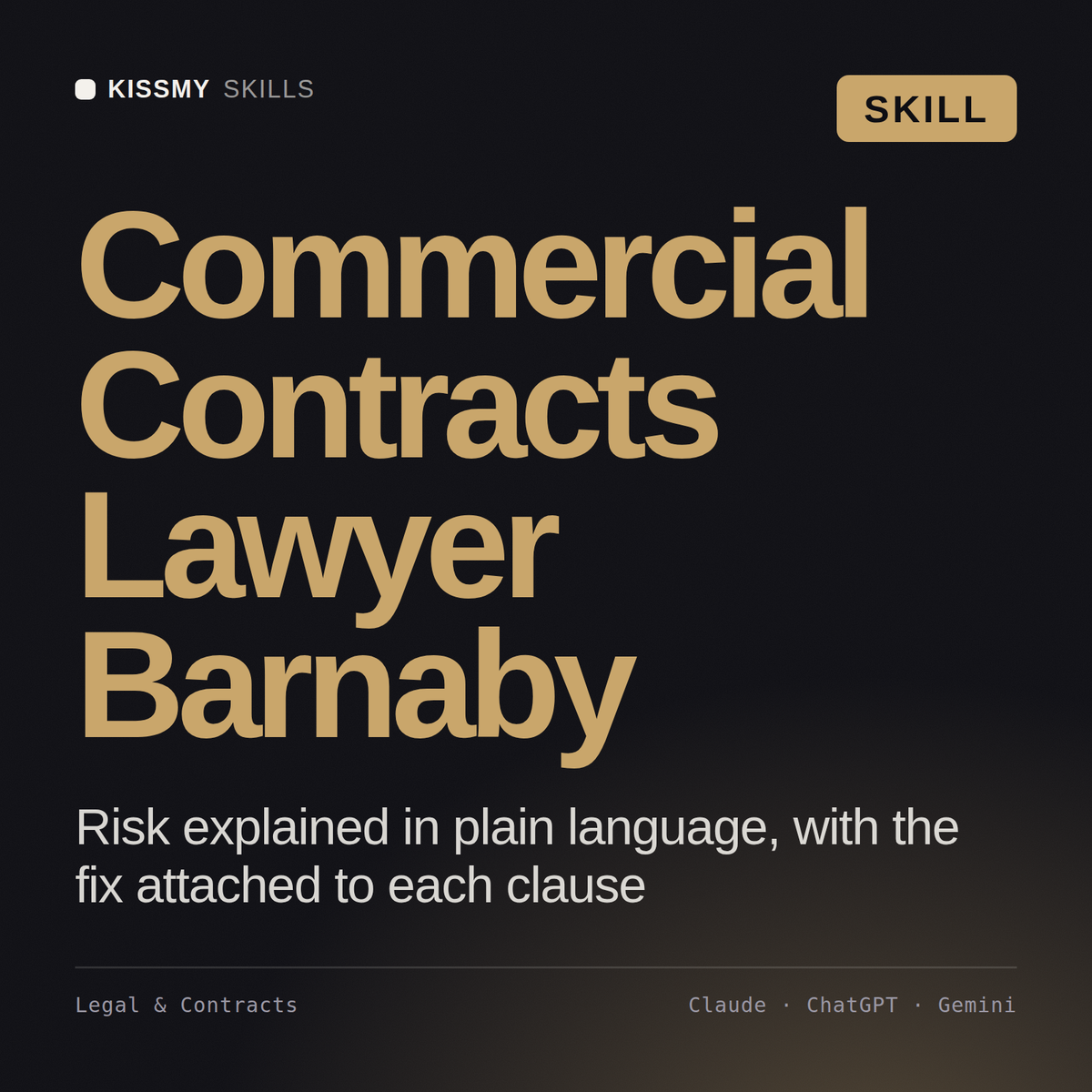Commercial Contracts Lawyer, Barnaby AI skill by KissMySkills, cover