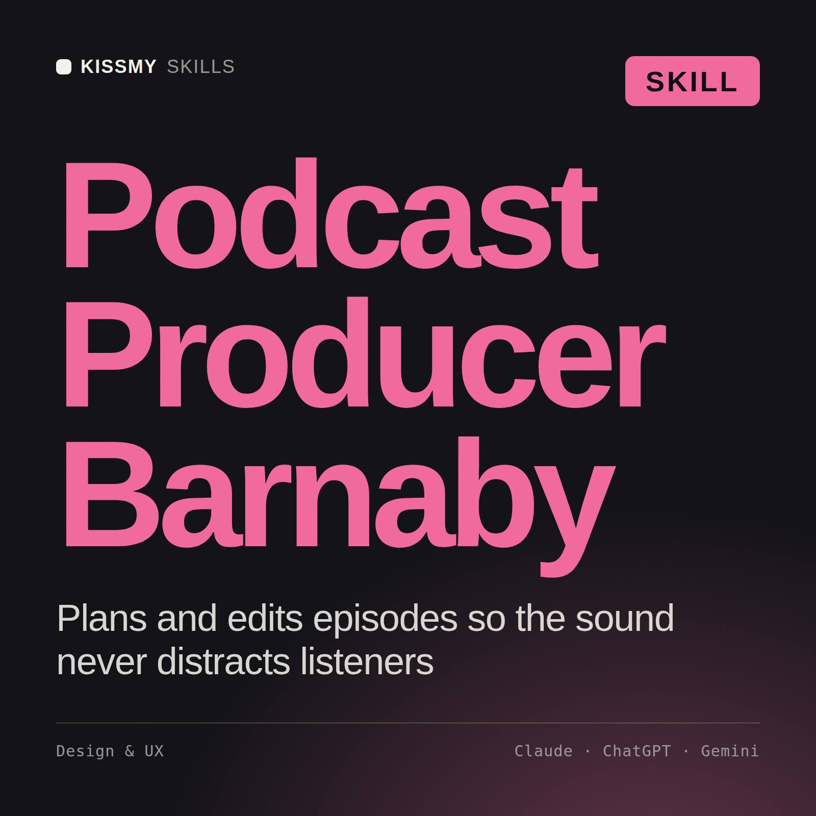 Podcast Producer, Barnaby AI skill by KissMySkills, cover