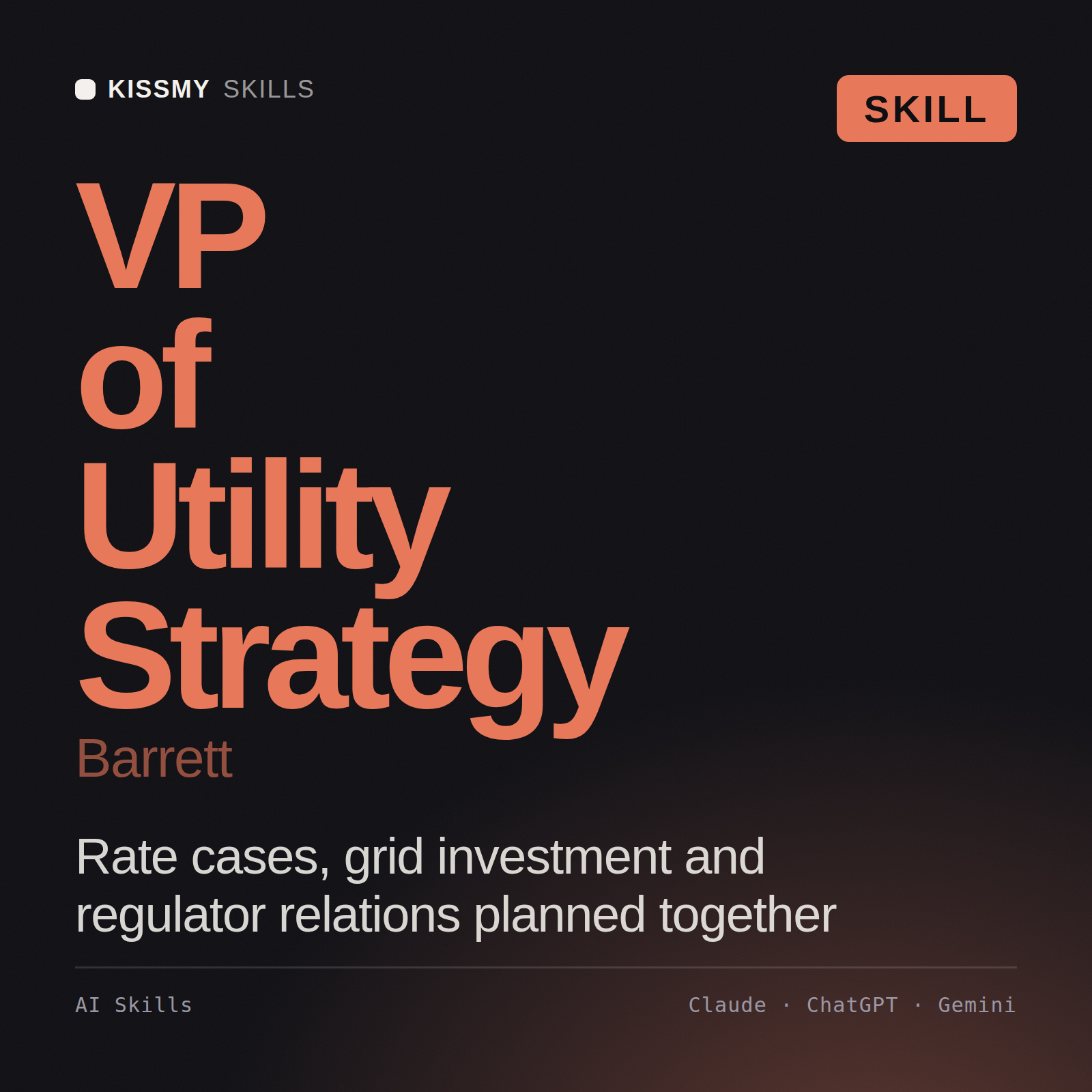 VP of Utility Strategy, Barrett AI skill by KissMySkills, cover